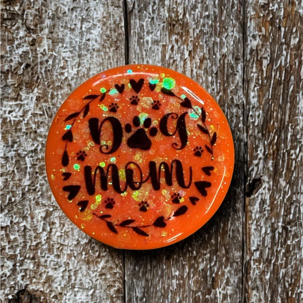 Orange Glitter Dog Mom Phone Grip